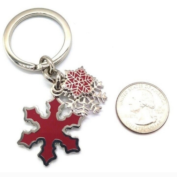 $68 COACH Vintage Red Enamel Multi Snowflake Keychain Fob Rare Purse Charm-#7321 - Picture 4 of 4